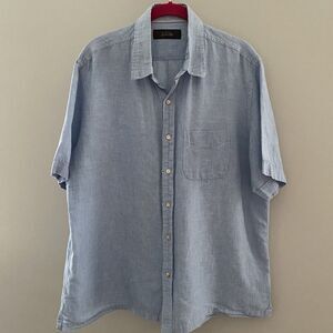 Tasso Elba Men's Blue Linen Cotton Short Sleeve Micro Check Button-Up Shirt L